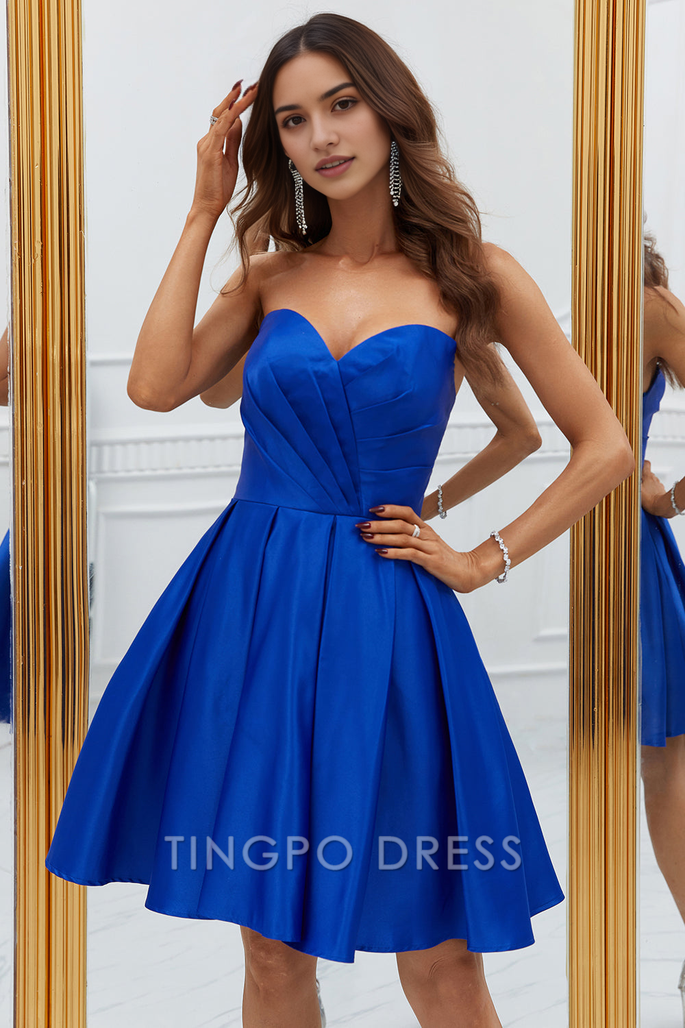 TingPo Wholesale Elegant Royal Blue A-Line Sweetheart Satin Short Homecoming Dress formal wear dresses